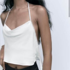NEW! Zara Satin Crop Top With Rhinestones
